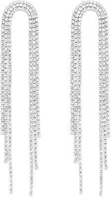 SELOVO Big Chain Tassel Statement Earrings Bridal Wedding Rhinestone Dangle Earrings