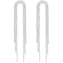 SELOVO Big Chain Tassel Statement Earrings Bridal Wedding Rhinestone Dangle Earrings