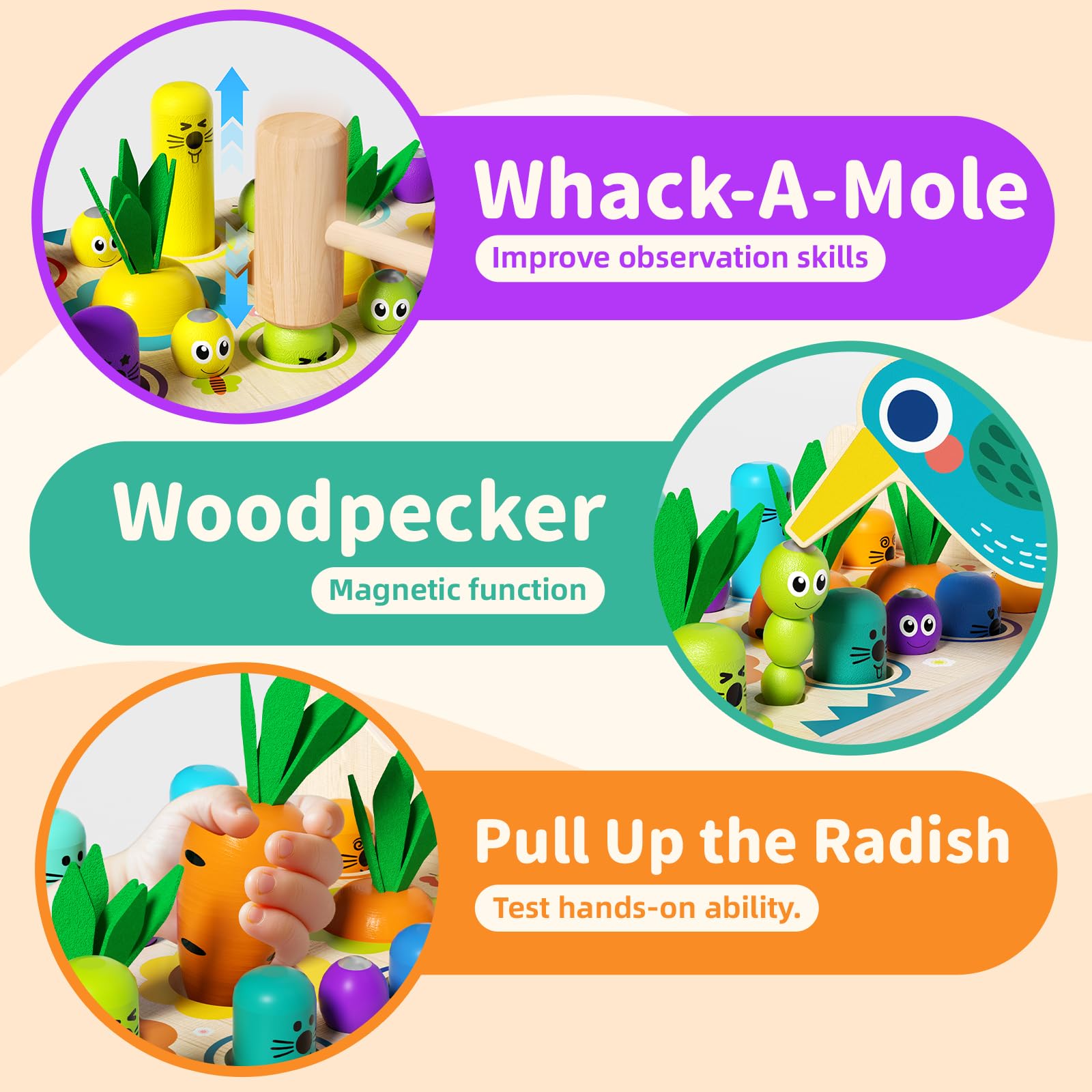 edutree 8 in 1 Wooden Montessori Toys for Toddlers 1 2 3, Xylophone Game for Toddlers 1-3 - Image 2