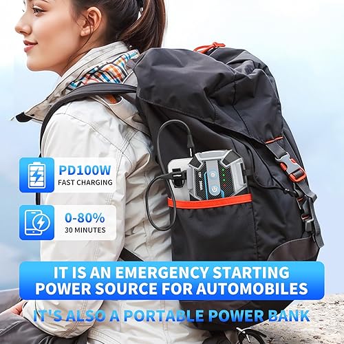 Miniatura 4 de Arrancador de 12 V 2000 A con PD de 100 W de carga rápida y batería impermeable IP67, arrancador portátil para automóvil, batería muerta, gancho