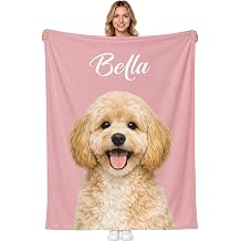 Custom Pet Blanket with Dog Cat Picture Name, Personalized Face Fleece Throw Blanket, Warm Soft Customized Blanket for Couch Bed, Gifts for Dog Dad Mom Pet Lovers Birthday Christmas