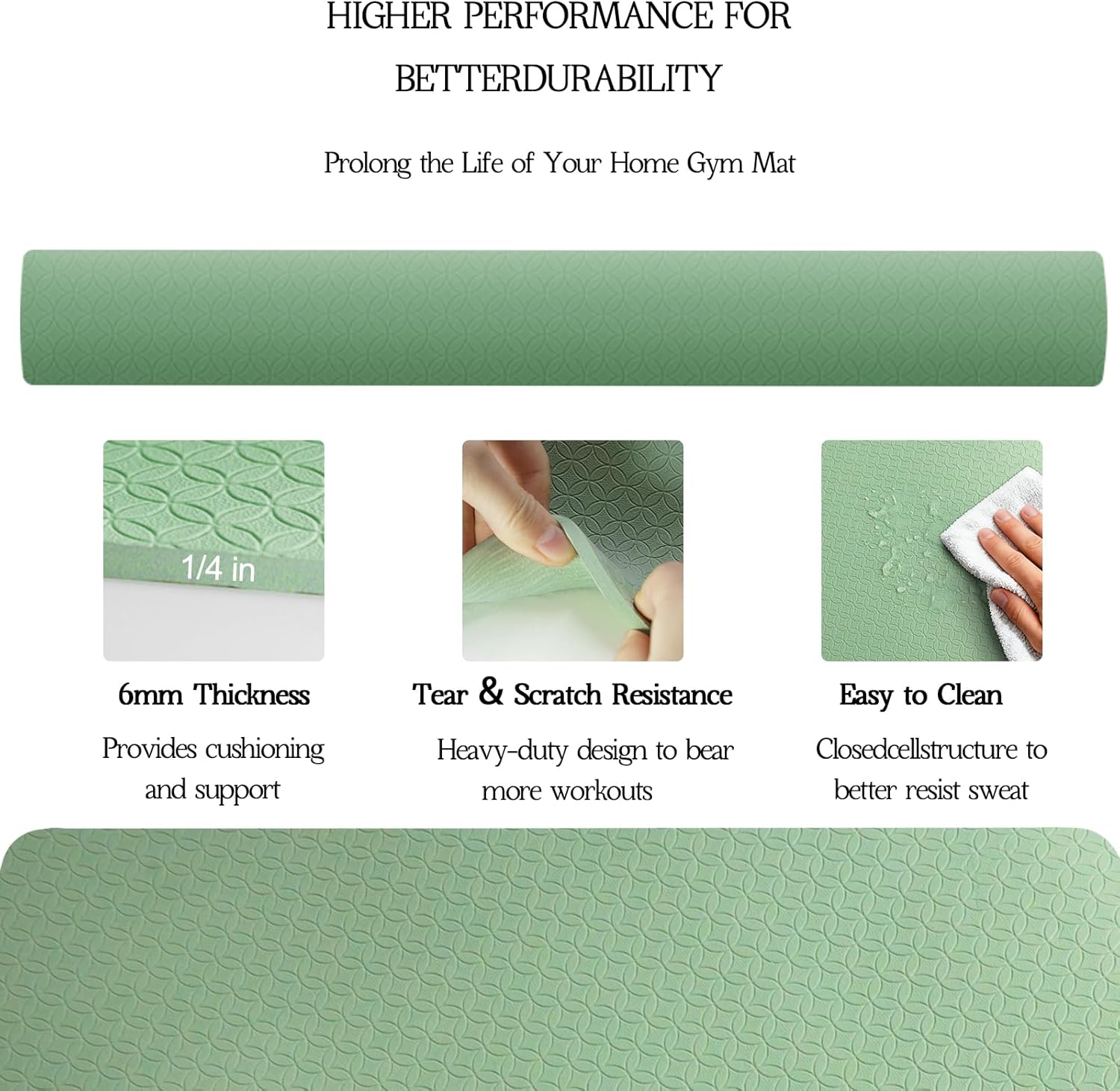 VTORY Extra Large Yoga Mat 6'x 4', Extra Wide Exercise Mat for Men and Women, Yoga Mat 1/4 & 1/3 & 1/2 Thick, Non-Slip, Durable Workout Mat for Home Workout, Yoga, Pilates, Stretching (Black/Green) - Image 8