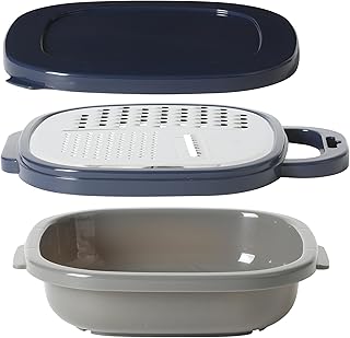 Bluemarine Flat Grater Set – Stainless Steel Food Grater with Storage Container and Lid, Compact Kitchen Tool for Cheese, Veggies, Carrots