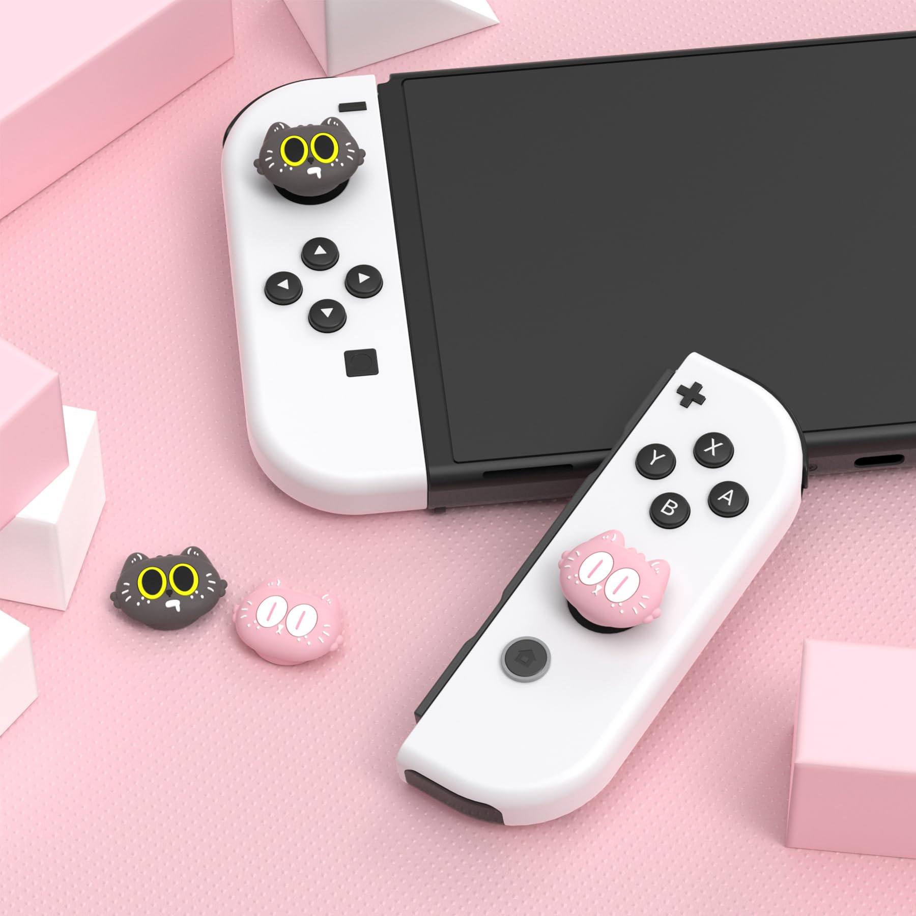 PlayVital Analog Covers for Nintendo Switch/OLED, Cover Analog Joycon Sticks, Thumb Grip Silicone Accessories for Nintendo Switch Lite (2 Pairs) - Moonlight Cat - 3