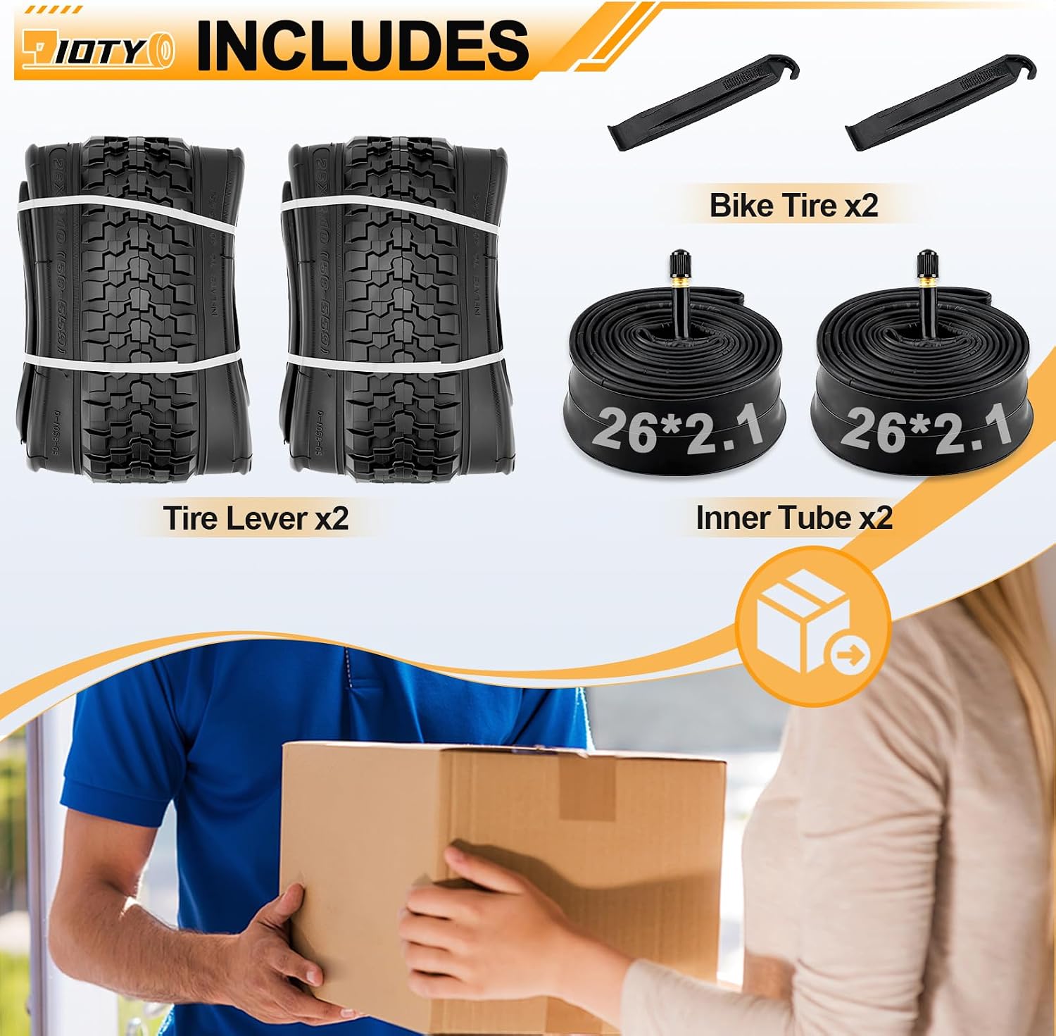 2-PCS 26 inch Mountain Bike Tires Set, 26x2.10 56-559 Folding Beach Cruiser Bike Replacement Tires and Bike Tubes Schrader Valve Compatible with Levers, Puncture-Resistant Off Road Bike Tires