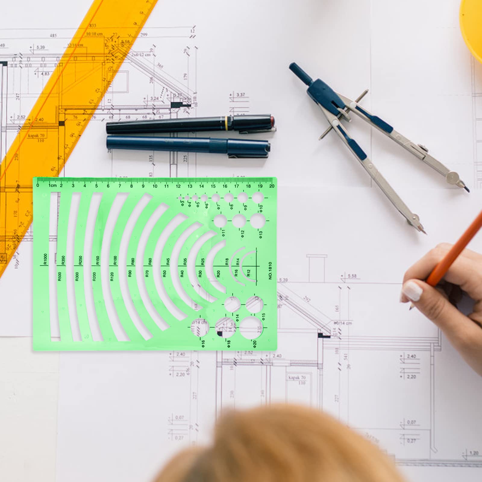 Plantilla de Círculos Reglas Geométricas de Plástico Plantillas de Dibujos para Oficina Escuela 4 Piezas Verde Transparente