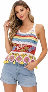 Women's Crochet Cotton Crop Top, Boho Beach Style, Floral Medallion Detail, Sleeveless, Handmade Price In India