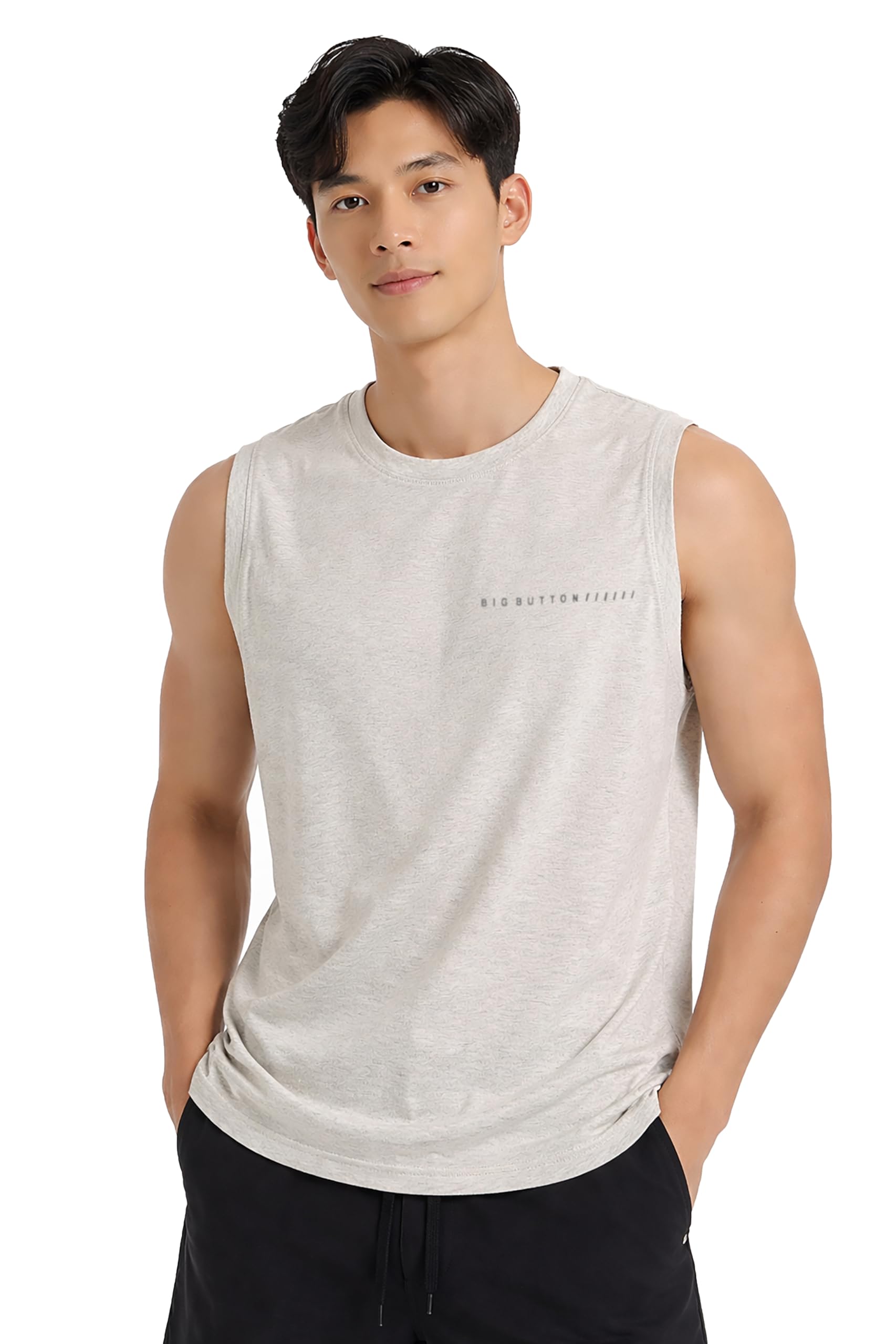 big button Men Cotton Solid Gym Vest Crew-Neck Sleeveless Sports Workout Fitness & Casual or Beach Wear-picture-15