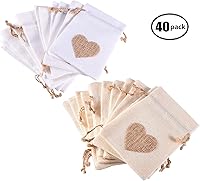 Vista 2 de Bolsas de arpillera, 40 paquetes de 4 x 6 pulgadas, con cordón de corazón, bolsa de regalo de arpillera, bolsas para caramelos, bolsillos de lino