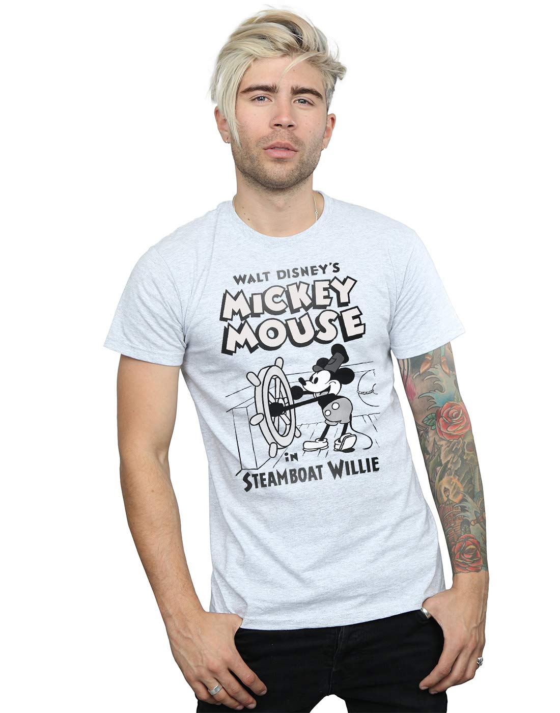 Disney Men's Mickey Mouse Steamboat Willie T-Shirt Sport Grey XX-Large