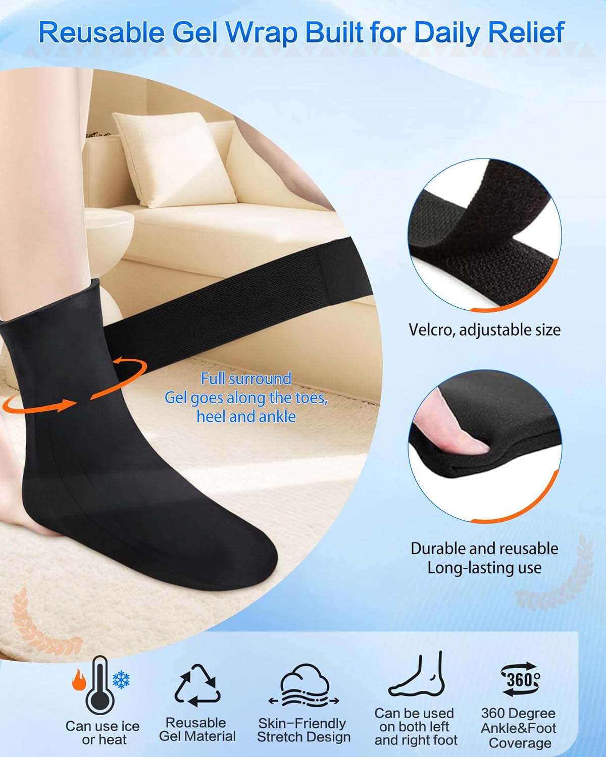 FadFun Ankle Ice Pack Wrap for Swelling,Cold/Hot Therapy Ice Socks for Feet,Reusable Gel Ice Compression Socks,for Soothe Plantar Fasciitis,Achilles Tendonitis,Sprained,Pain Relief,for Women & Men - Image 3
