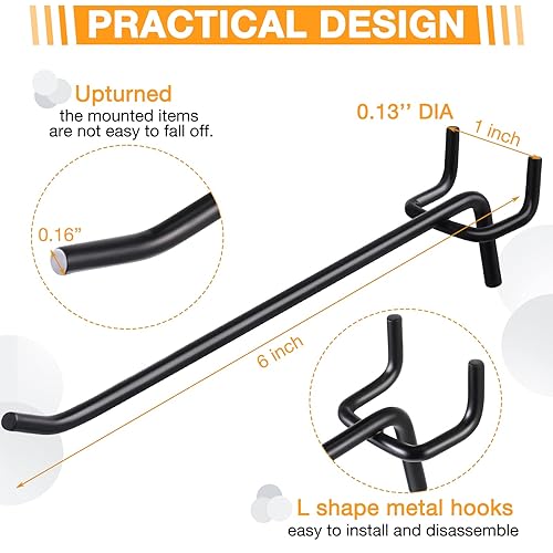 Miniatura 8 de Shimeyao 100 ganchos de acero inoxidable para estanterías para tablero de clavijas, gancho para tablero de clavijas, gancho para colgar tablero de