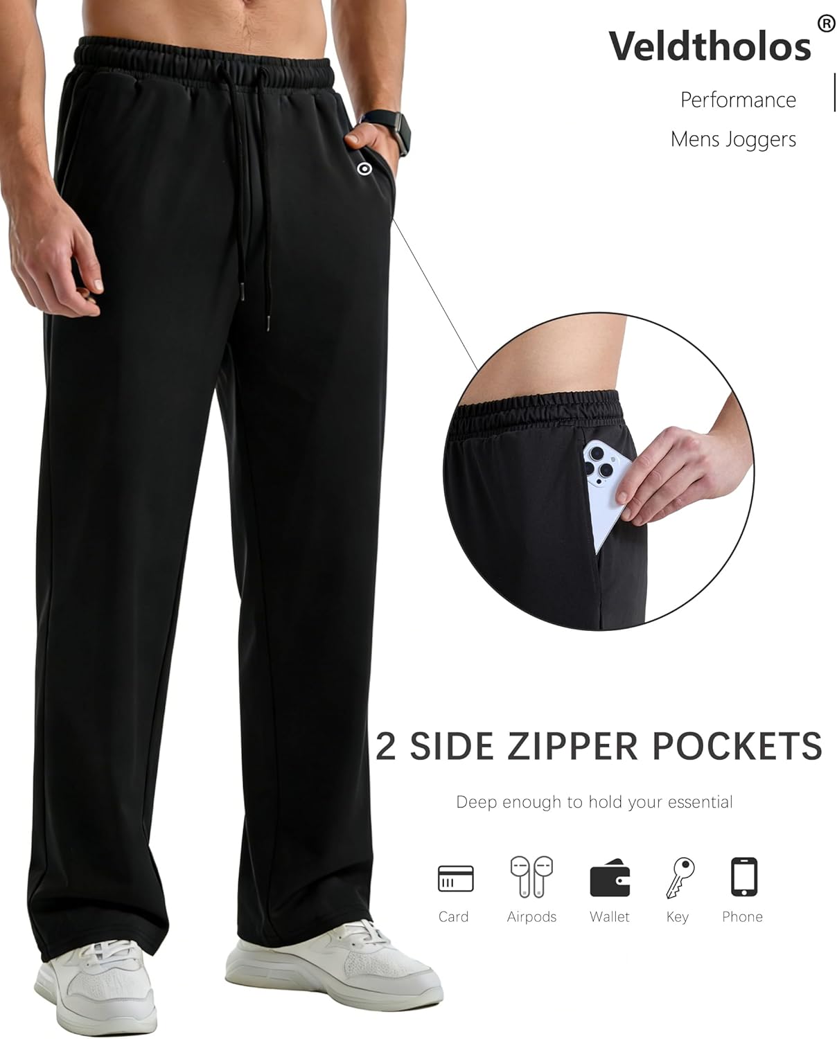 5 Pack Mens Sweatpants with Zipper Pockets Open Bottom Jogger for Men Lightweight Track Pants Men for Running Gym