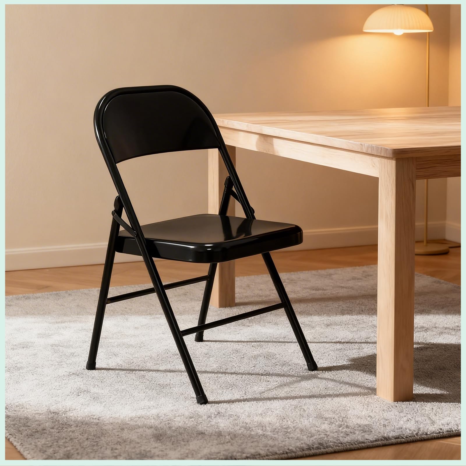 Vollstahl-Klappstuhl 4er Set, Schwerlast-Metallklappstuhl, Ergonomische Rückenlehne, Leicht&platzsparend, Tragfähigkeit 150 kg, Tragbarer Stuhl für Zuhause, Büro, Party, Hochzeit (4, Schwarz)