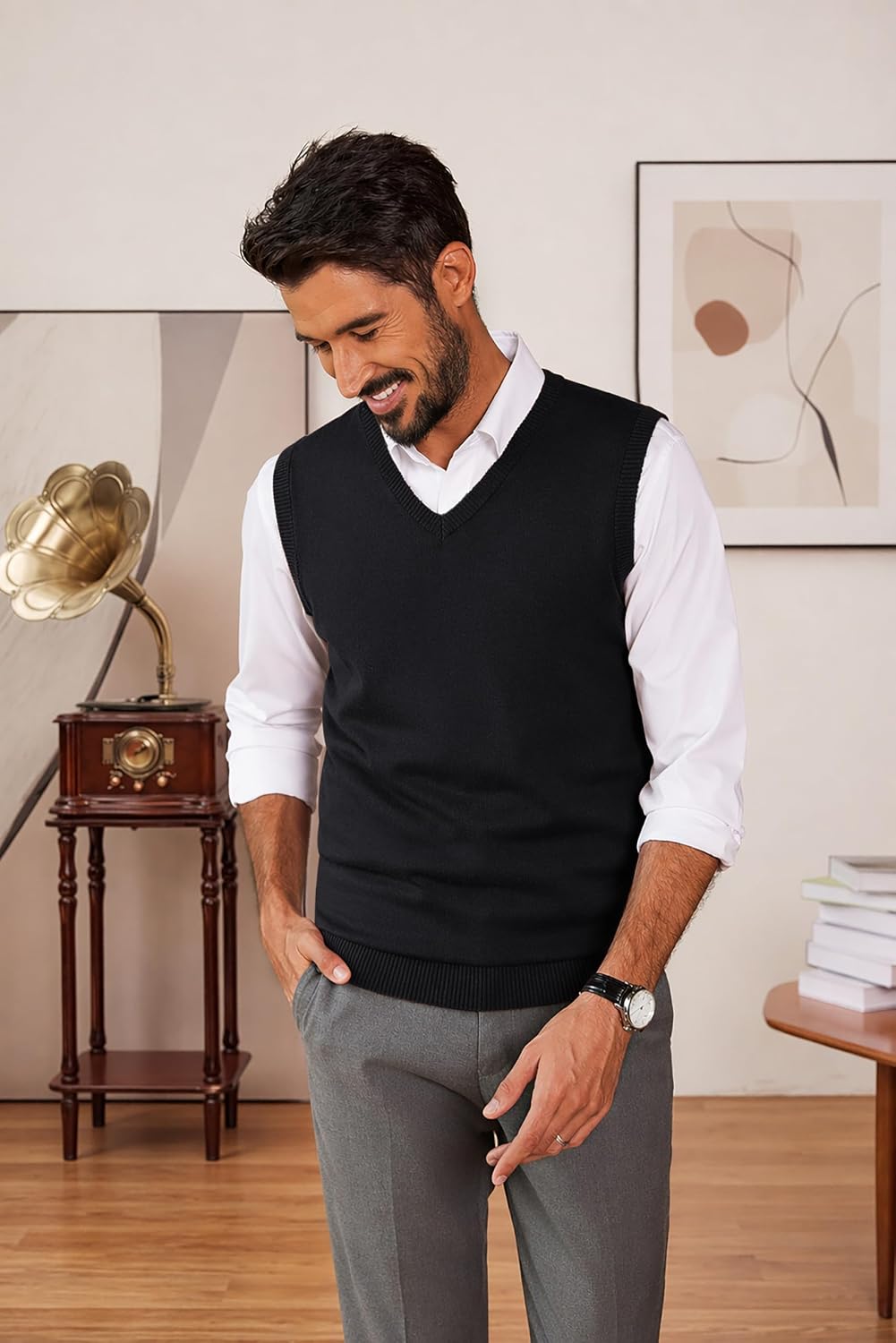 COOFANDY Men's Sweater Vest Wool Blended Casual Sleeveless Knit Pullover