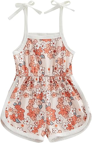 WZTYYDS Ropa de verano para niña pequeña, mameluco floral, con correa de amarre, halter, overol de verano para bebé, 6M-3T