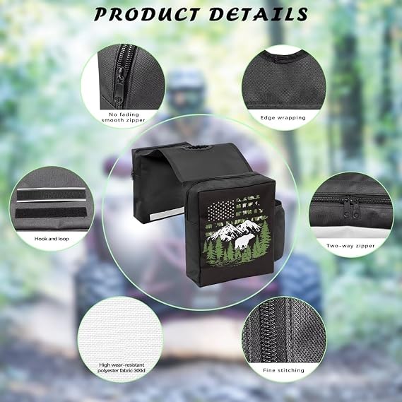 ATV Tank Top Bag Motorcycle Saddle Bags Waterproof Snowmobile Storage Saddle Bag American Flag Mountain Design UTV Cargo Pocket Universal ATV Front Accessories