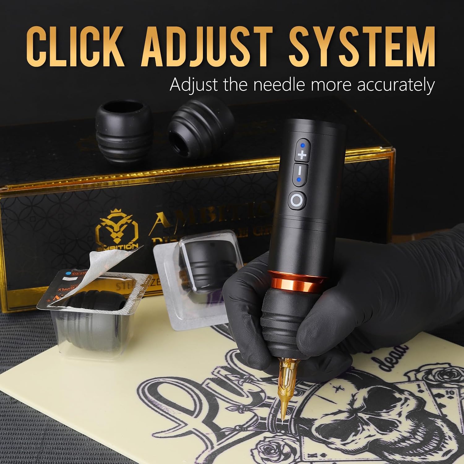 Ambition Soldier P1 Disposable Tattoo Grips - 20Pcs 34mm Tattoo Rubber Grip Cover with Click Adjust System Supply for Most Ambition Tattoo Machines, Compatible with Cheyenne Hawk Pen & Sol Nova