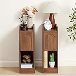 Table de chevet étroite, Table de lit mince avec haut bord relevé, Tiroir arqué & Table ouverte, Table de chevet moderne en bois pour chambre à coucher ou salon (1, Noix de table)