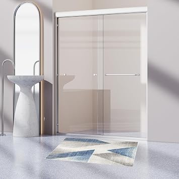 56"-60" W*70" H Semi-Frameless Double Sliding Shower Door Bypass Shower Door 1/4" 6mm Thick SGCC Tempered Glass Door with Explosion-Proof Film Chrome