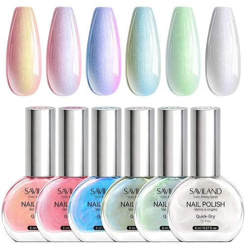 SAVILAND - Juego de esmaltes de uñas perlados esmalte de uñas de sirena de secado rápido, kit de esmalte de uñas en laca perlada de 6 colores rosa