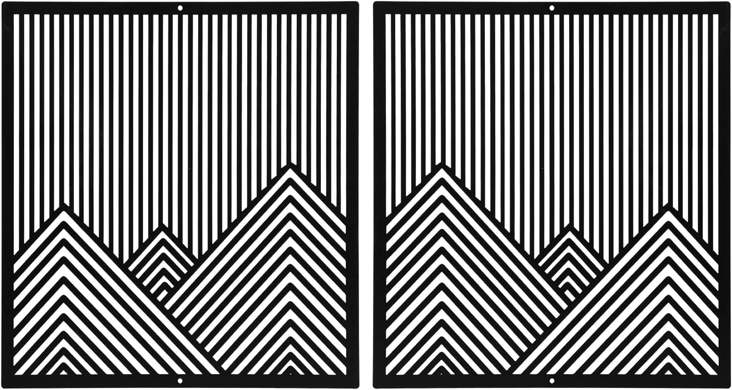 Sanwarm 2 Pieces Metal Modern Striped Wave Line Wall Decor, Black Wall Art Decors Abstract Mountain Forest Nature Minimalist Hanging Decoration for Home Bathroom Living Room Bedroom Garden Office