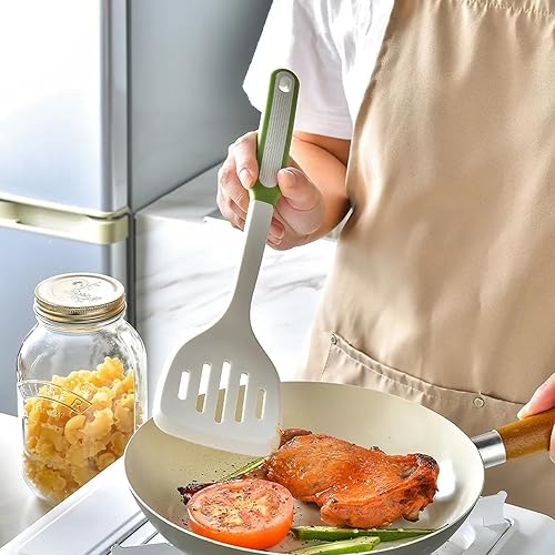 Miniatura 3 de NADEnVIE Elegant White Green Silicone Kitchen Utensils Set - 7-Piece Heat Resistant Cooking Tools for Non-Stick Baking Spatula Big Spoon Kitchenware