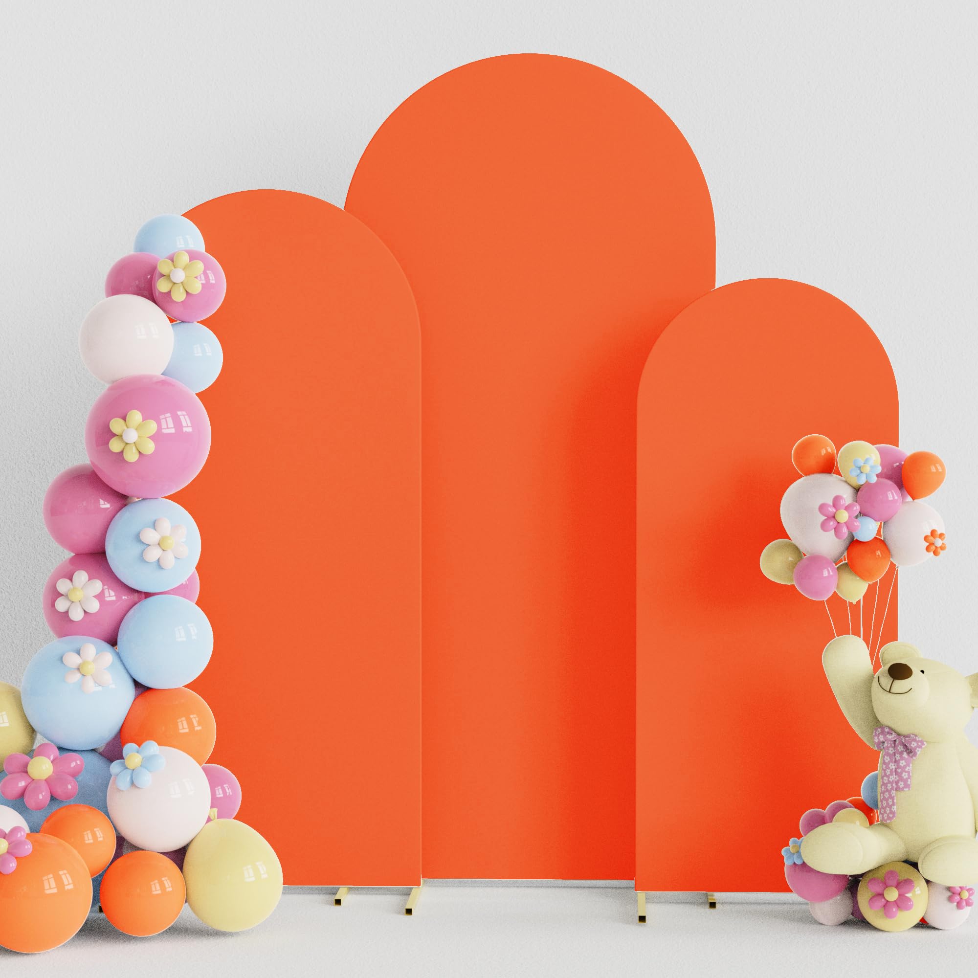 Putros Wedding Arch Cover Set of 3 OrangeRed Spandex Fitted Arch Cover for Round Top Chiara Backdrop Stand Covers for Wedding Birthday Party Decoration 4FT, 5FT, 6FT