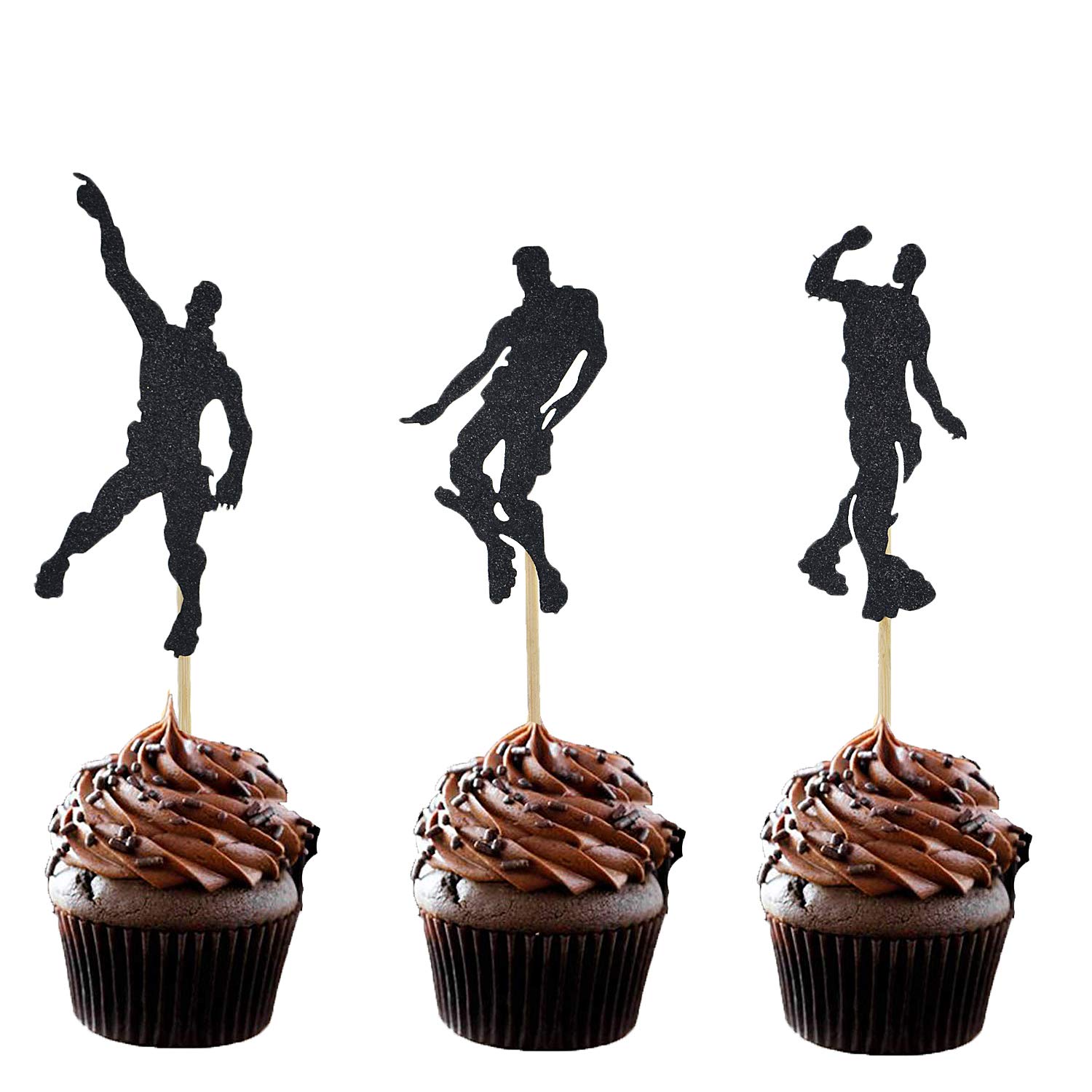 36 Pcs Glitter Black Video Game Cupcake Toppers Dance Cupcake toppers for Gaming Themed Birthday Cake Decoration Party Supplies