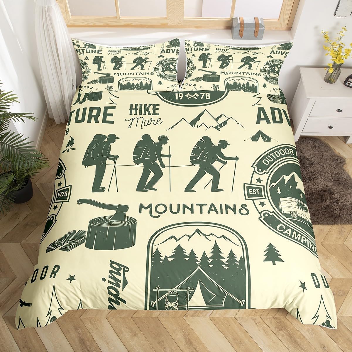 Housse de couette escalade 240x260 cm avec 2 taies parure de lit camping microfibre douce A.300