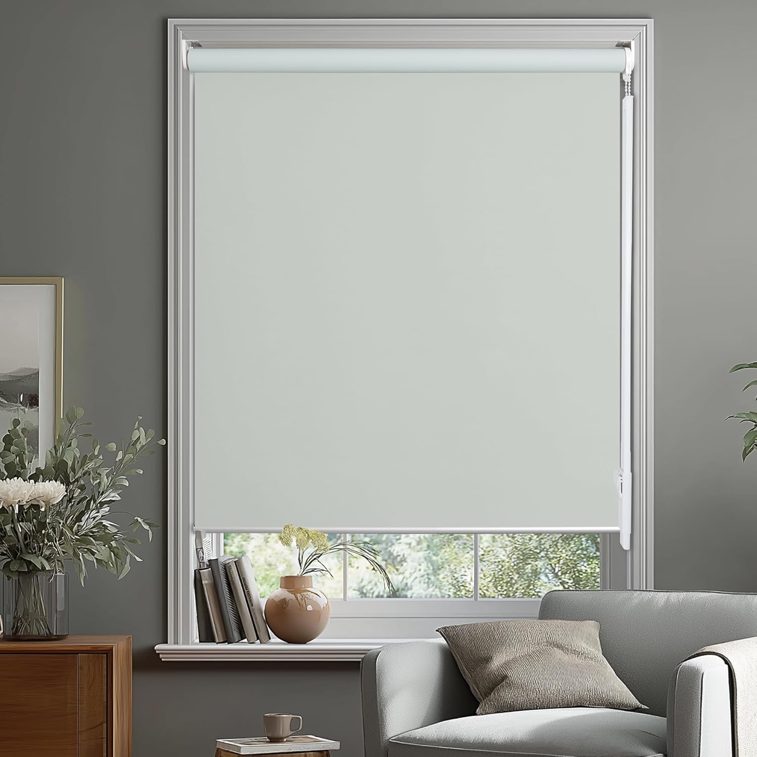 Allbright Cordless Blackout Roller Shades, Wand Control Window Blinds, Thermal Insulated Easy to Install for Living Room, Bedroom, Door, Office, Bathroom, Kitchen, 34" W x 72" H, Grey