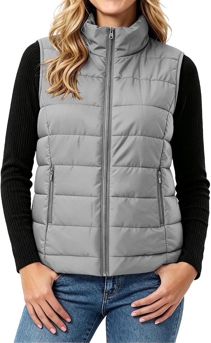 Chaleco acolchado para mujer, cuello alto, cremallera, ropa de abrigo de invierno