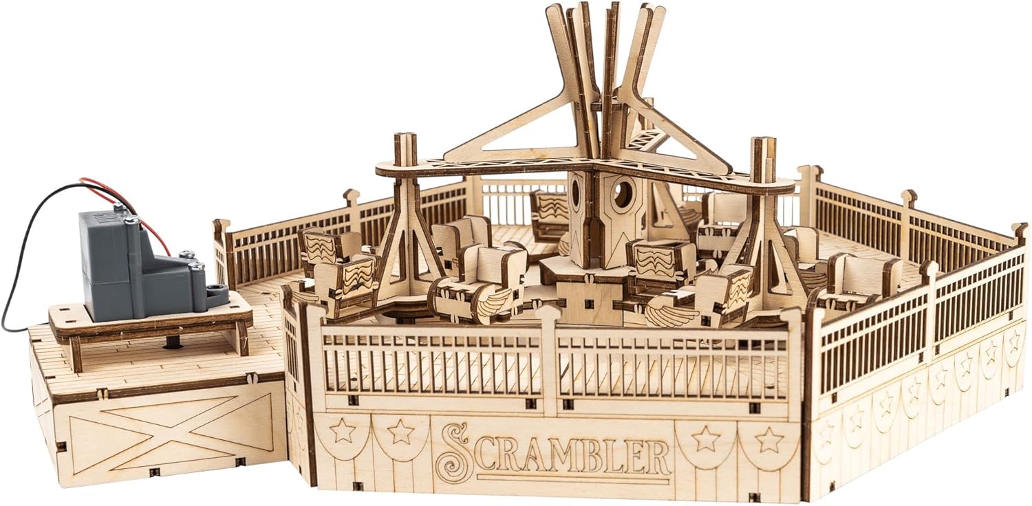 CoasterDynamix 3-D Scrambler Carnival Ride Wooden Model Kit - Electric Motorized Building Puzzle Kit for Adults and Kids, Toy Puzzles and Mini Craft Decor Models for Jigsaw Assembly Projects