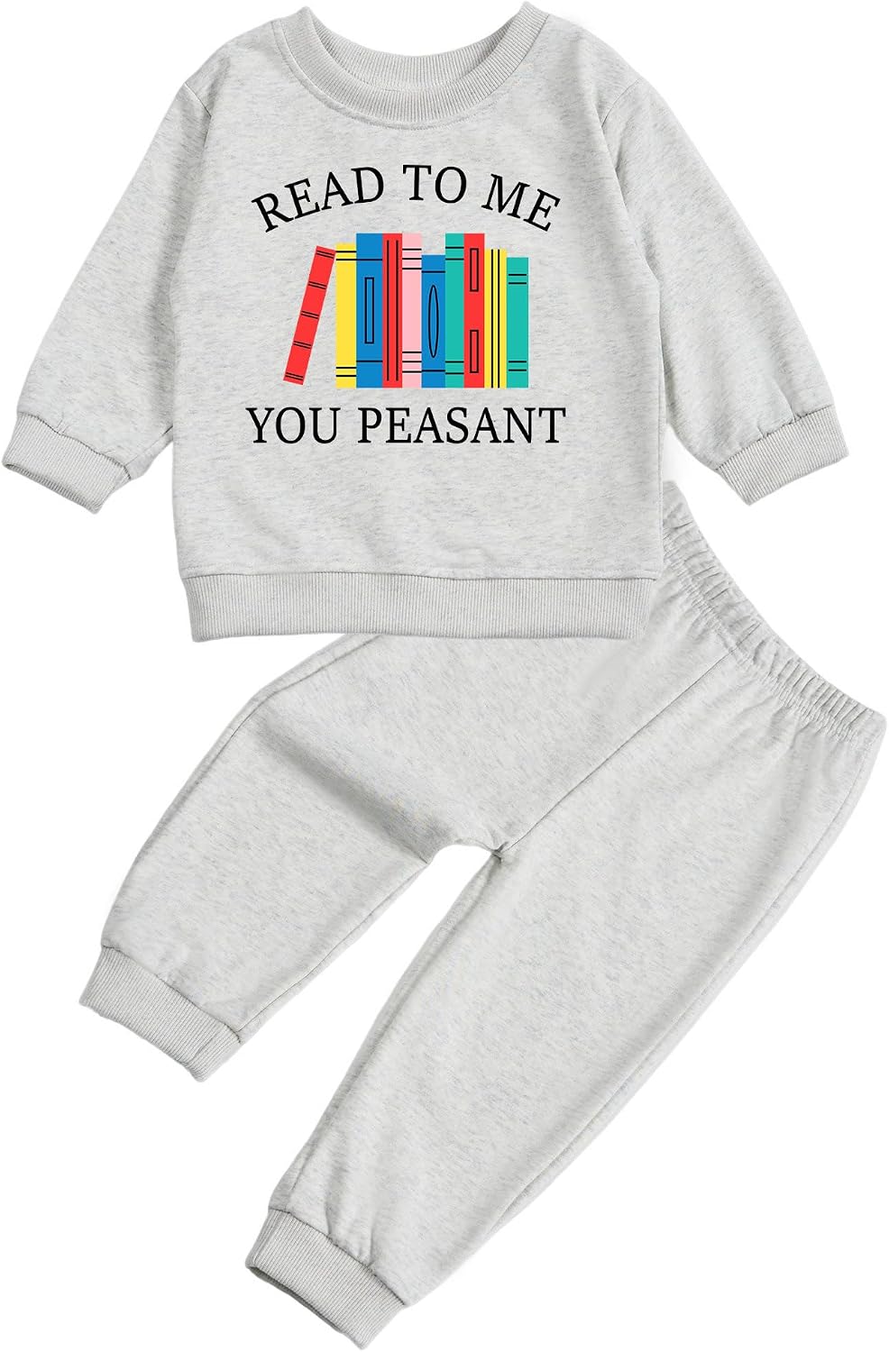 MiniOlie Toddler Baby READ TO ME YOU PEASANT Long Sleeve Sweatshirt Top Jogger Pants Clothes Set