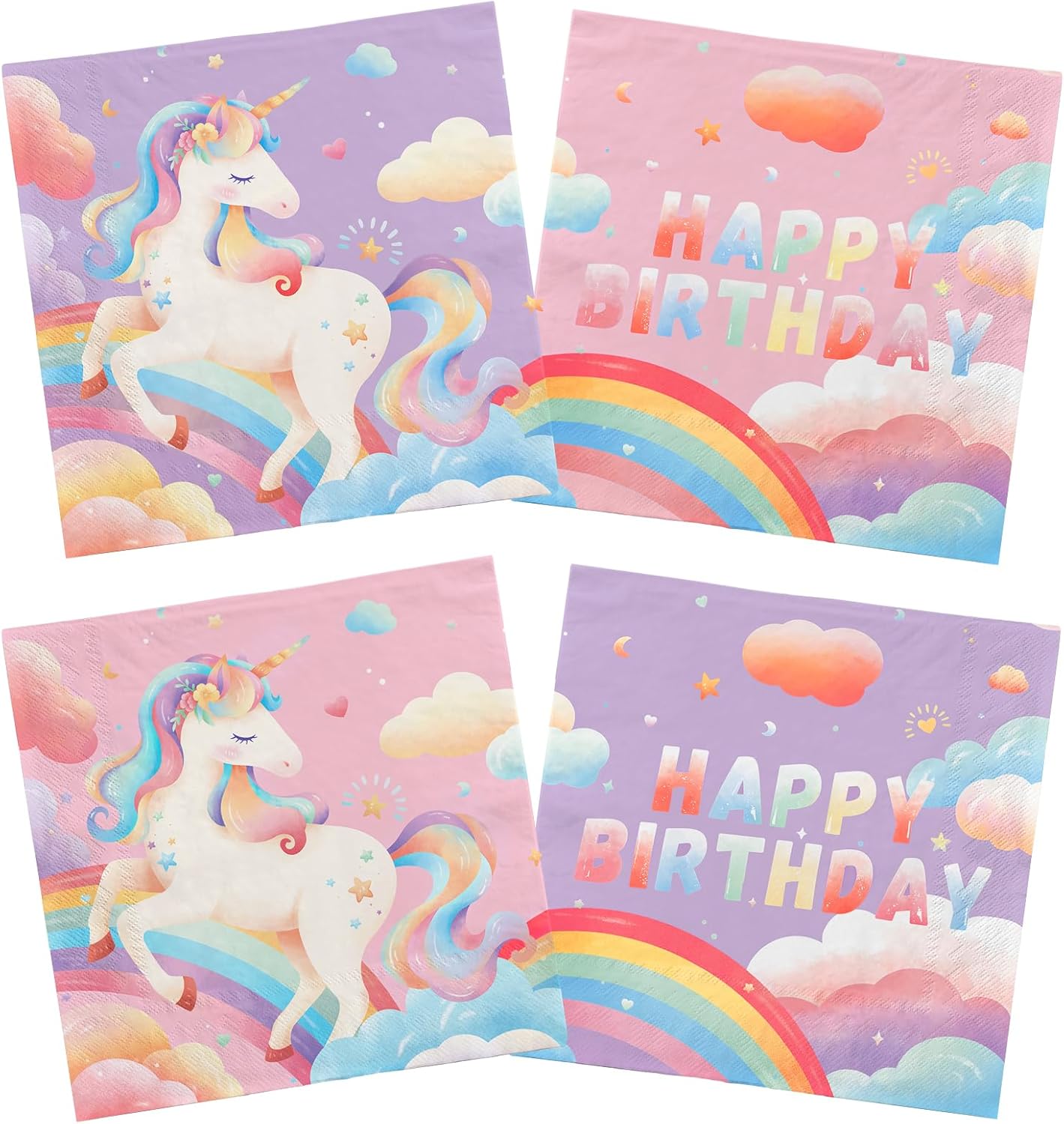 ユニコーンパーティー用品キット - ユニコーンがテーマの1歳の誕生日デコレーションに最適。3層使い捨てペーパーナプキン48枚パック(