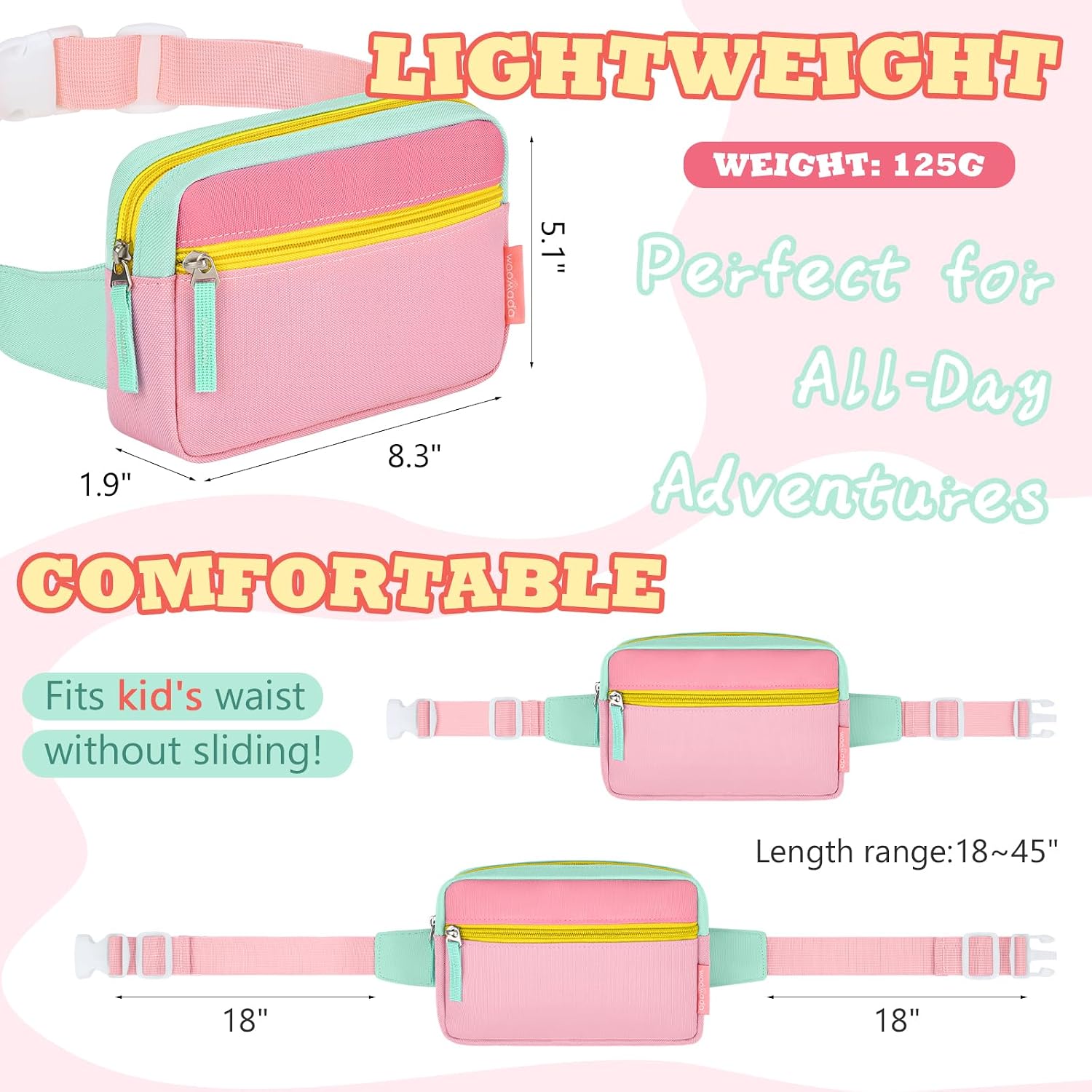 WOOMADA Fanny Pack, Crossbody Bag Waist Bag with Adjustable Waistband, Cute Belt Bag for Gifts(Turquoise&Pink)