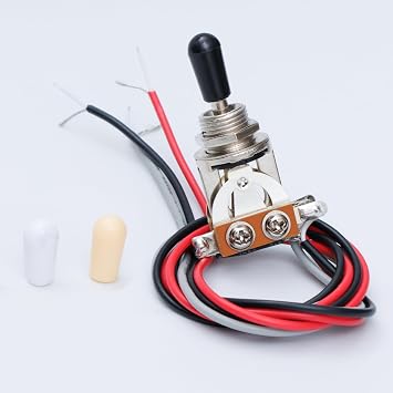 Prewired 3-Way Toggle Switch for Les Paul Epiphone Gibson Style Guitars, Hand-Build Pickup Selector with Colorful Cables, Ready-to-Install Harness Kit, Black White Cream Tips