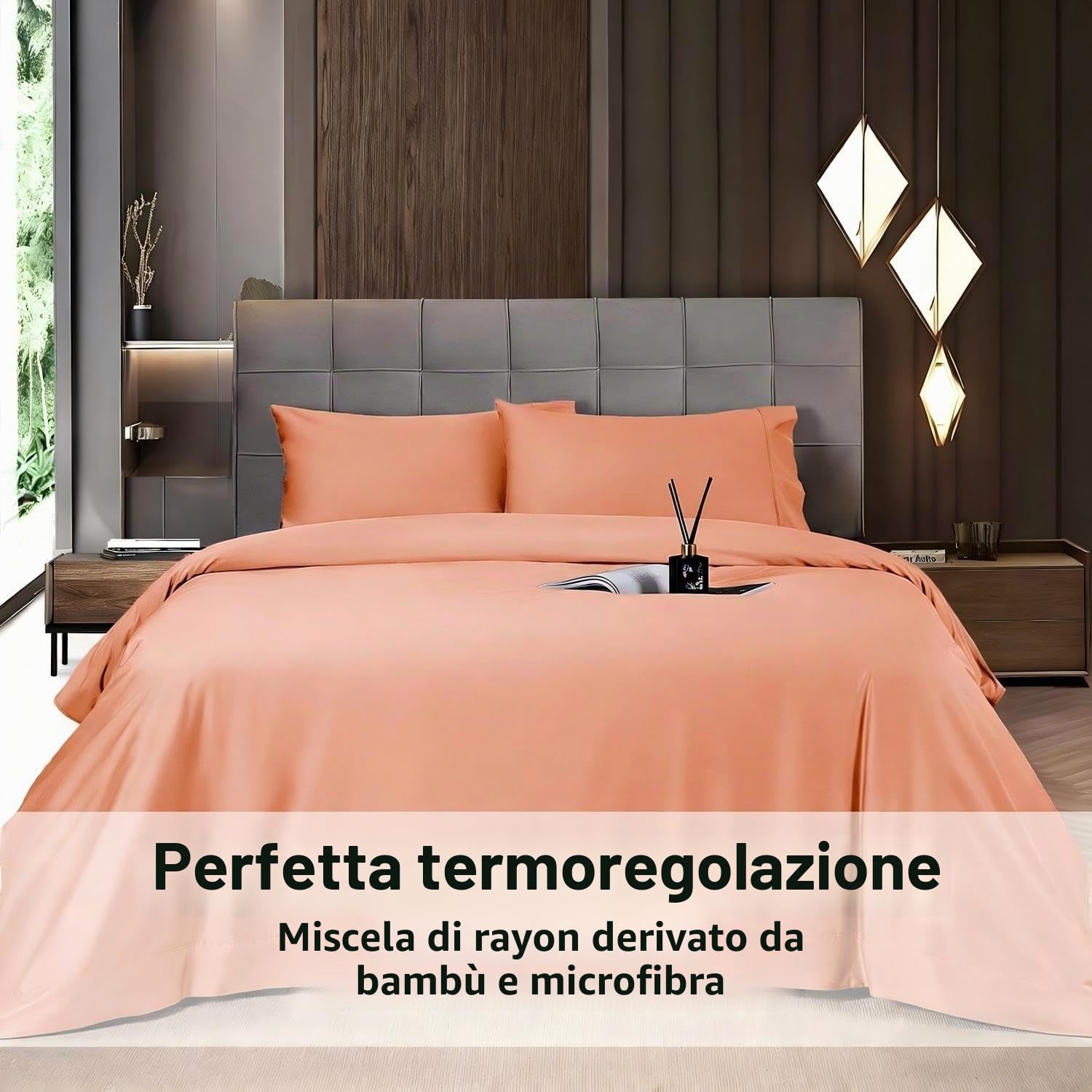 Shilucheng Set di biancheria da letto in bambù traspirante, per letto matrimoniale, 1800 fili, super setoso, con tasca profonda 40,5 cm, lavabile in lavatrice, 4 pezzi (Queen, Coral)