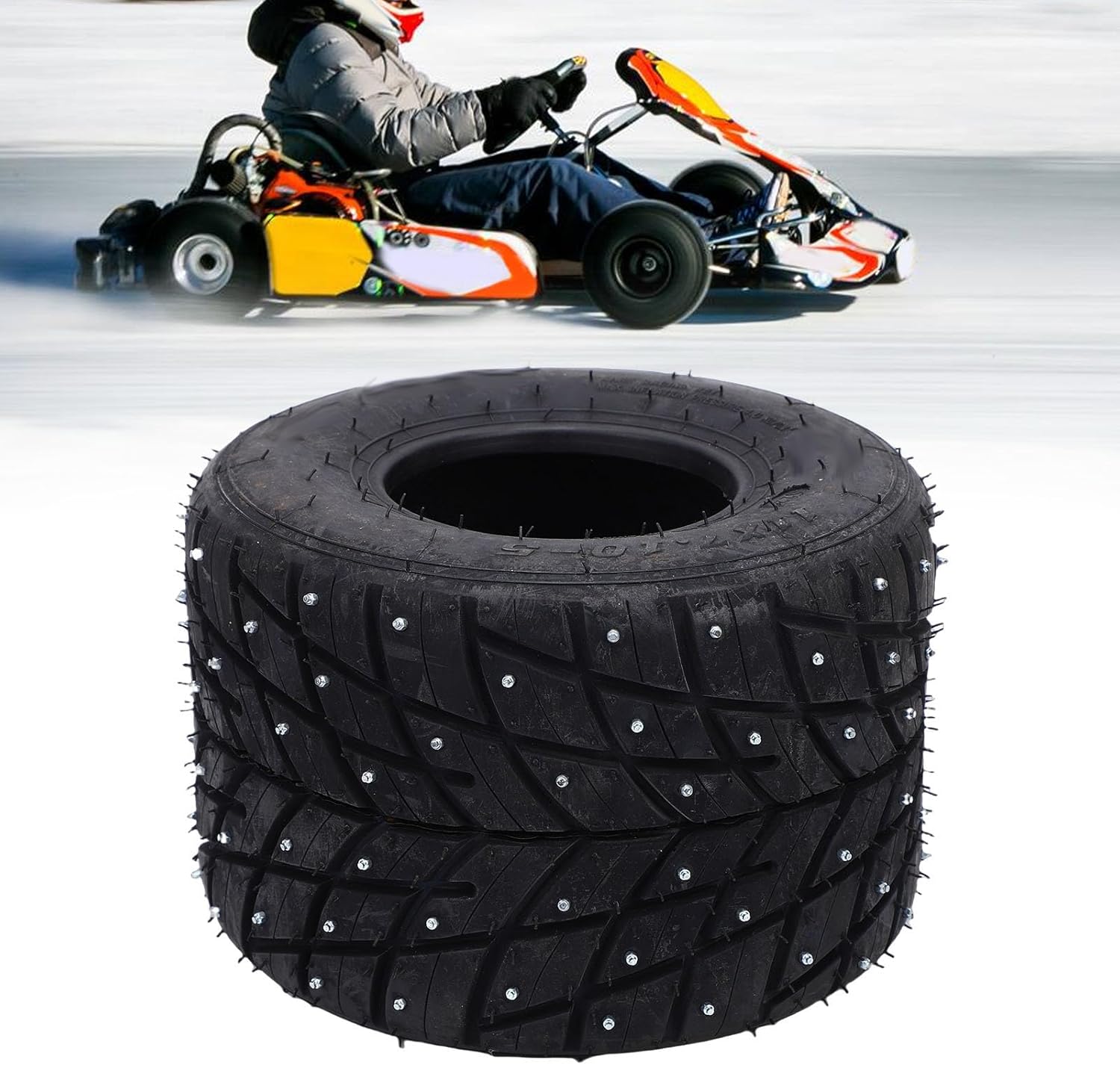 Luocute 11x7.10-5 Tire, Anti Slip Rubber Go Kart Vacuum Tubeless Snow Tire with Anti Skid Nails for Drift Trikes and Go Karts