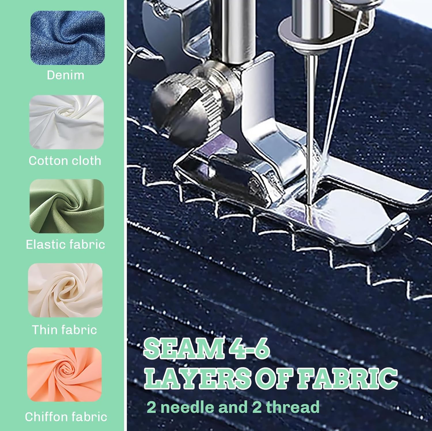 Sewing Machines Beginner Twin Needles Sewing Machine and Thread 16 Stitch Applications Lightweight Household Electric for Knitting Beginners with Foot Pedal, Light, Accessory Kit - Image 5