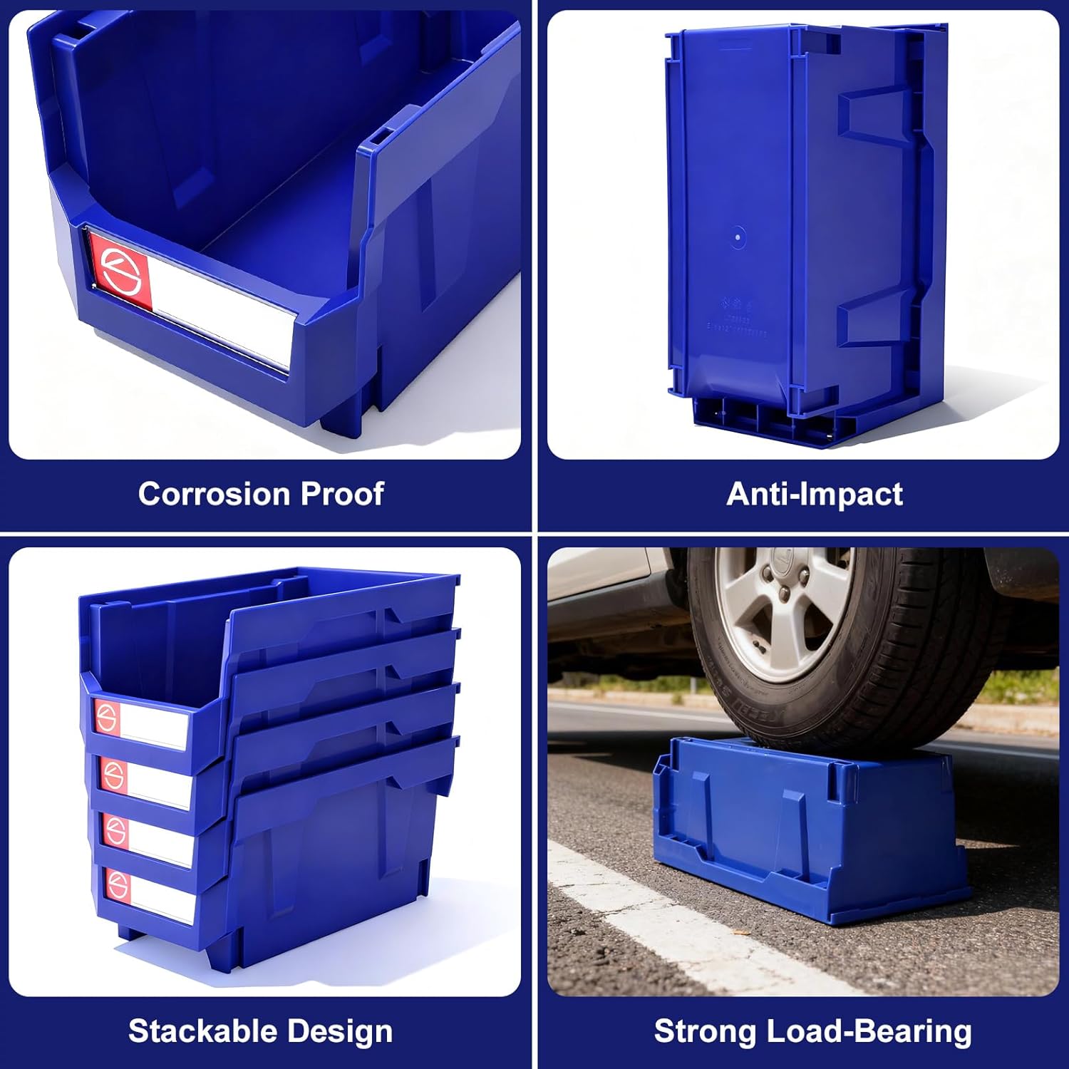 4Pack Storage Organizer Boxes,Desk Drawer Organizer, Stackable Storage Bins for Store Tools,Office Supplies,Workshop,Containers Garage(14.84" x 8.39"x 7.01"), Blue