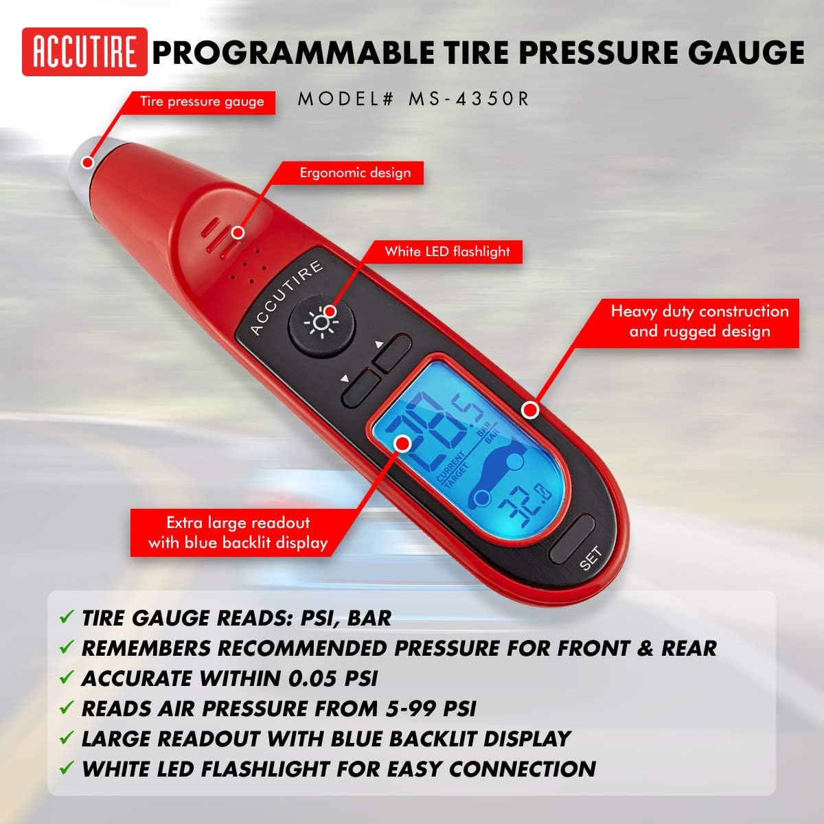 Accutire Programmable Tire Pressure Gauge