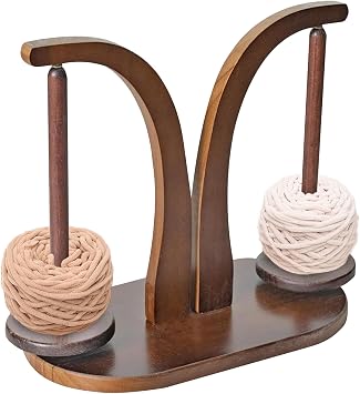 Yarn Holder for Knitting and Crocheting,Wooden Magnetic with Two Yarn Balls Wooden Yarn Spinner for Crochet Magnetic Yarn Holder with 2 Spindles for Knitting Lovers, Crochet Accessories