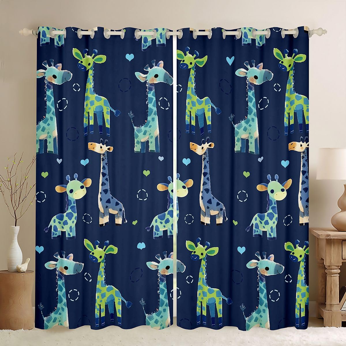 Rideaux voilage cercle géométrique bleu et vert pour fenêtre