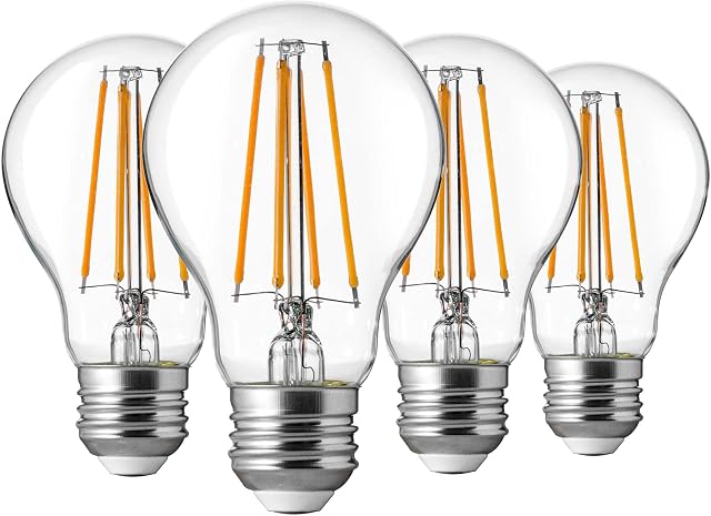 FLSNT E27 LED Light Bulbs 8W(75W Equivalent), A60 Enery Saving Filament Light Bulb,Bright 800LM,2700K Soft White,Non-Dimmable,Clear Glass,4 Pack