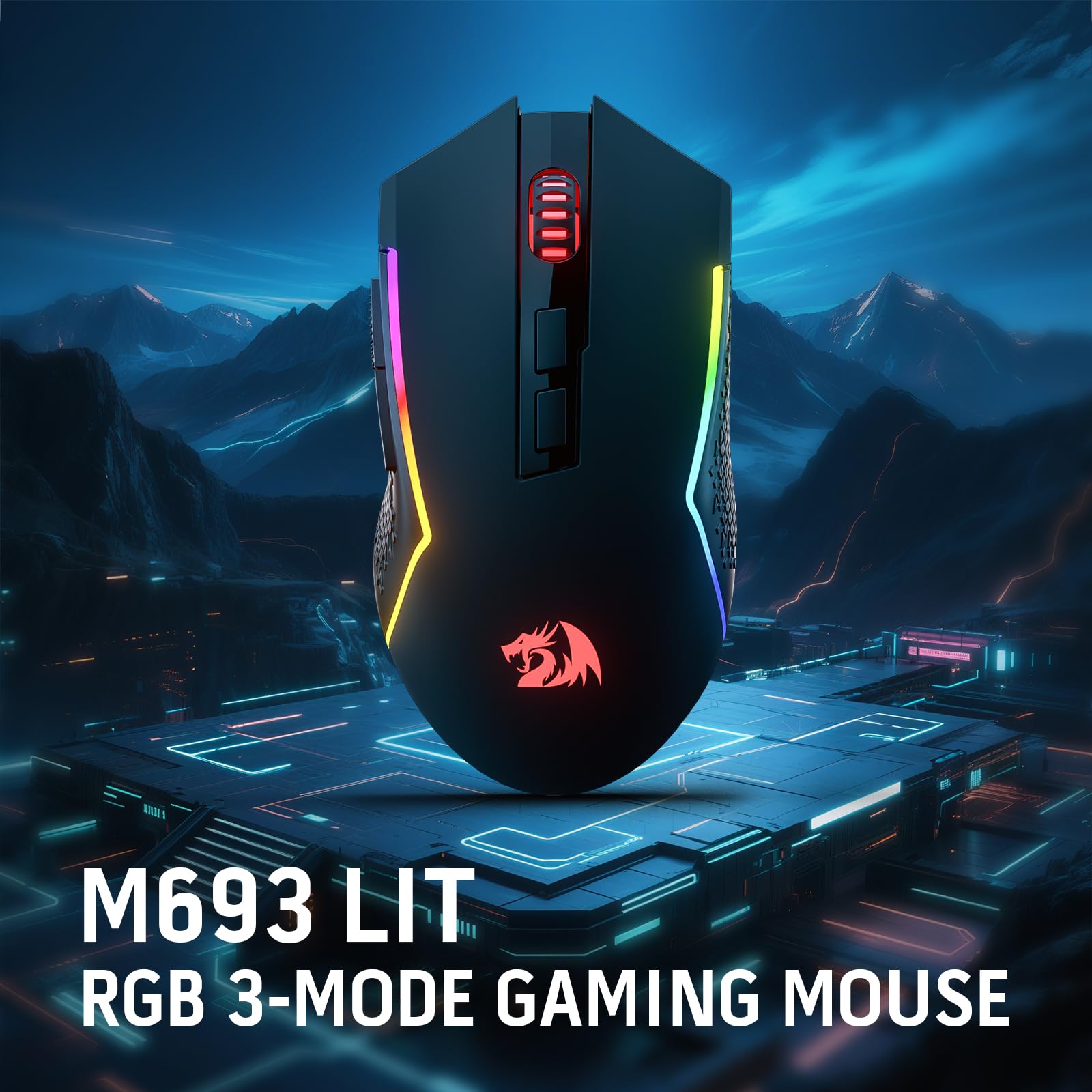 Redragon M693 LIT Mouse Gaming 3 Modalità 8000 DPI BT | 7 pulsanti macro programmabili, connessione BT/2.4G, batteria affidabile, compatibile PC/Mac/Laptop