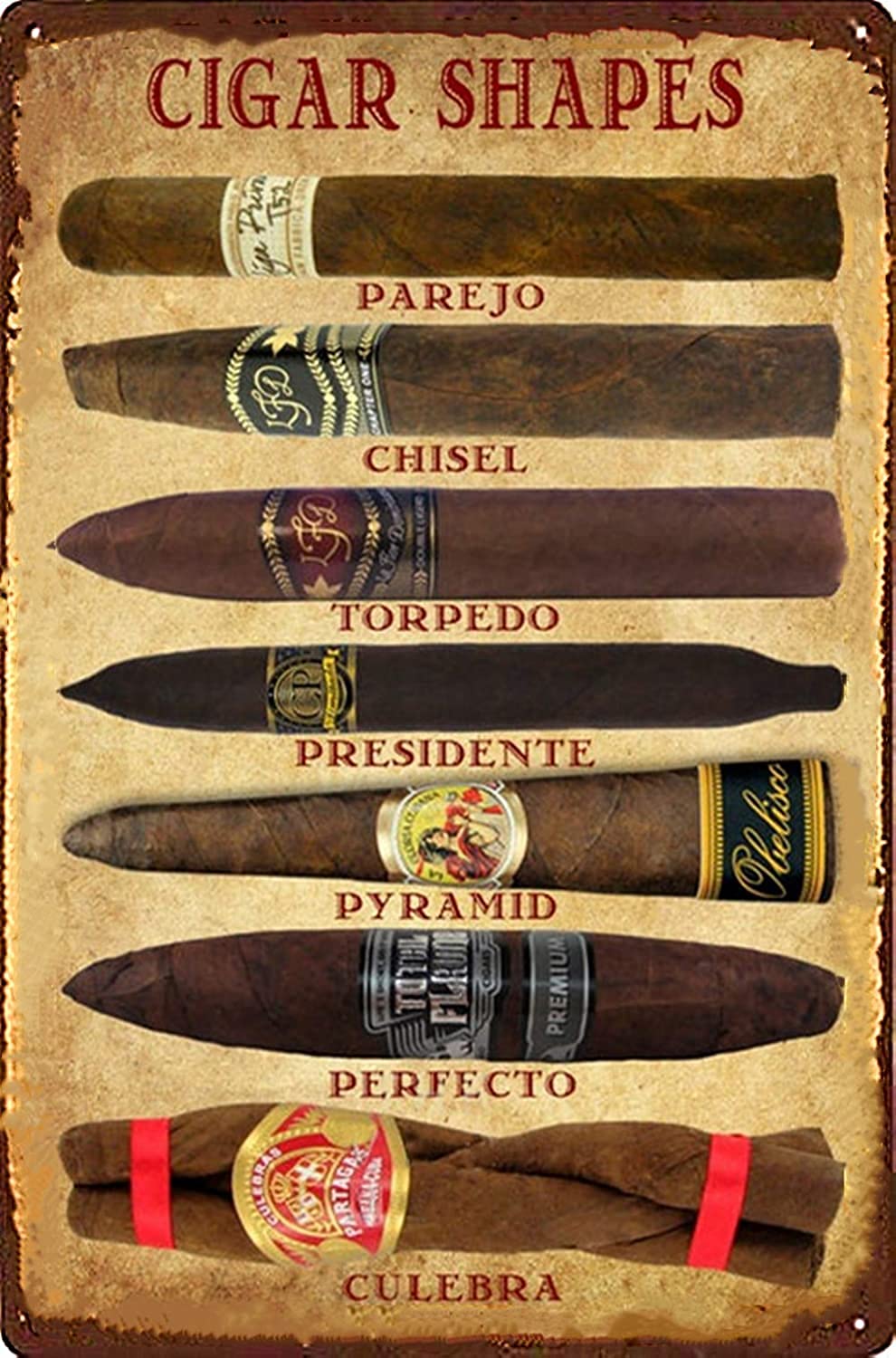 peiyeety Cigars Metal Tin Sign Vintage Home Office Poster Bar Pub Cafe Decorative Plaque Cigar Decor Rustic Wall Art Hanging Plaques for Kitchen Coffee 8x12 Inch