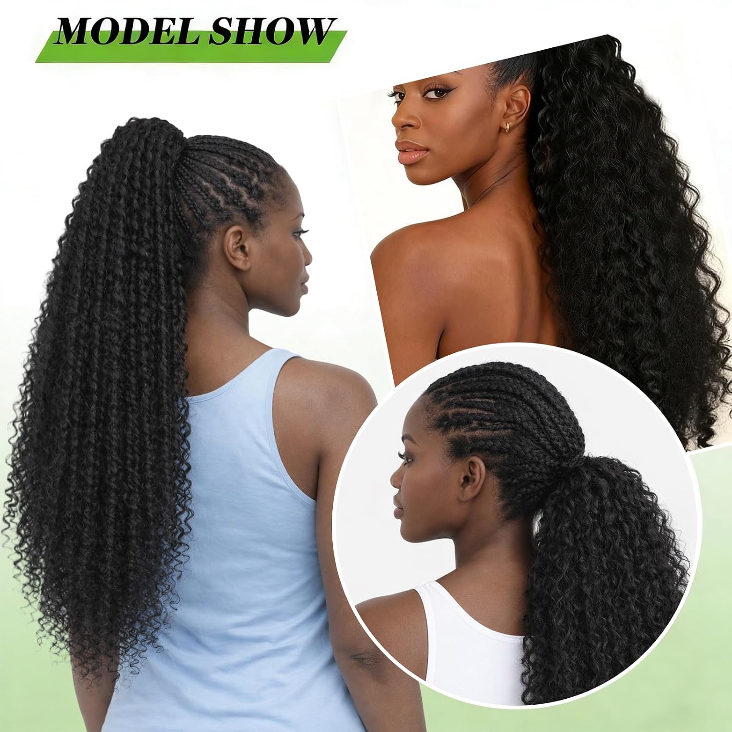 Drawstring Ponytail Extension for Women Afro Kinky Curly Synthetic 24 Inch Long Natural Black Pony Tails Hair Pieces for Quick Secure Hairstyle Daily Use