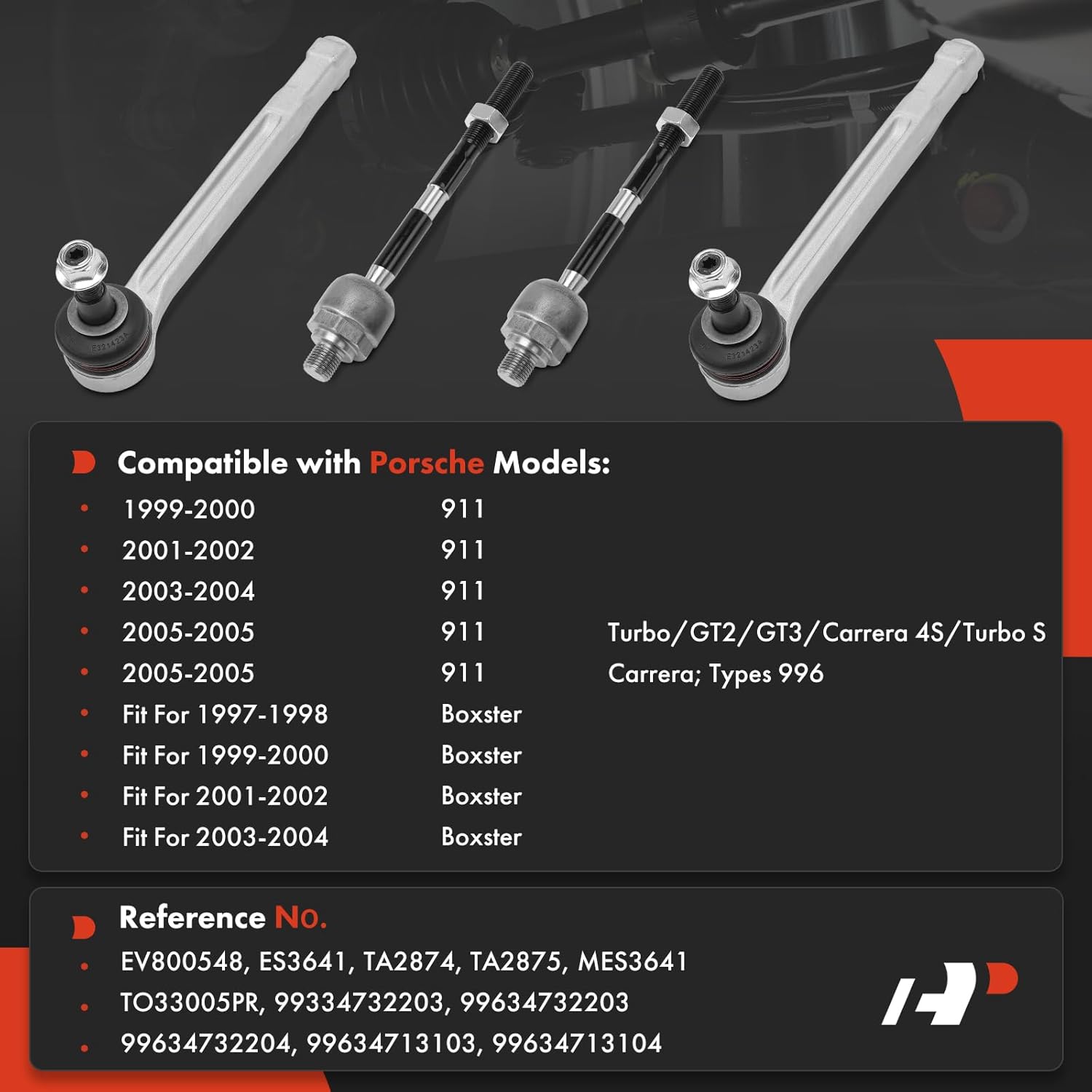 A-Premium Set of 4, Front Inner & Outer Tie Rod End Kit Compatible with Porsche 911 1999 2000 2001 2002 2003 2004 2005, Boxster 1997-2004