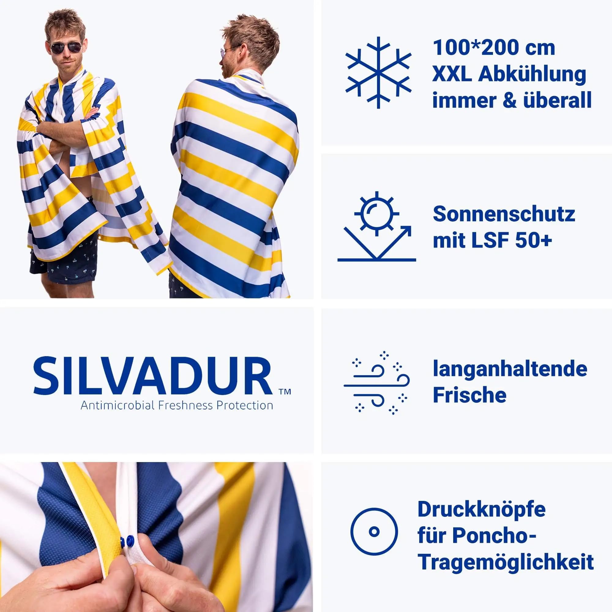 Kühlendes Strandtuch 200×100 cm aus Mikrofaser – Schnelltrocknendes & Sandfreies Kühlhandtuch für Strand, Reisen & Sport